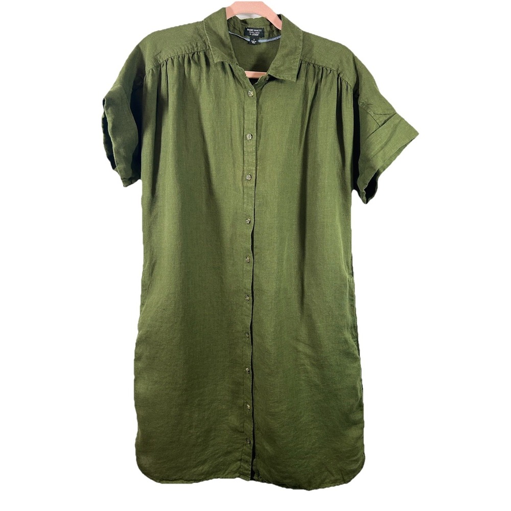 J.Crew X Baird McNutt Irish Linen Shirt Dress S Olive Green Minimalist Lagenlook
